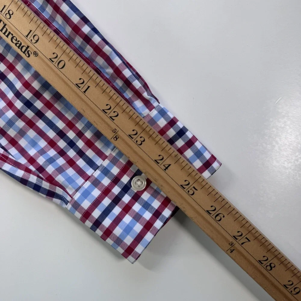 BANANA REPUBLIC Non Iron Grant Fit Button Up L/S Shirt Mens Medium BlueRedWhite